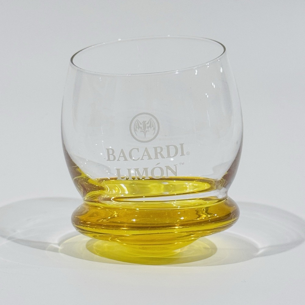 Bacardi Límon Wobble Shooter Glass Yellow & Clear Glass W Logo Roly Poly Barware